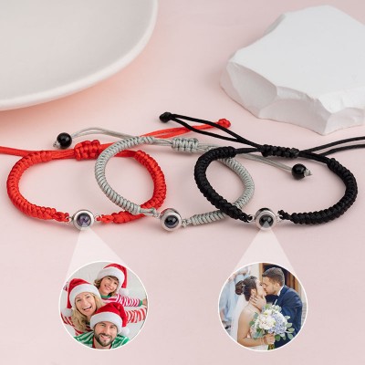 Custom Braided Rope Memorial Photo Projection Bracelet with Picture Inside Christmas Gifts for Couples