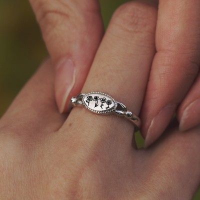 925 Sterling Silver Personalized Birth Flower Ring