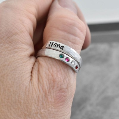 Personalized Birthstone Wrap Name Ring with 1-8 Birthstones Mother's Day Gift