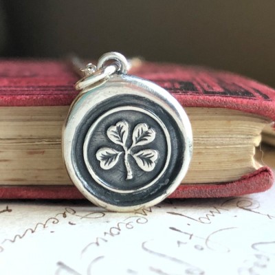 Lucky Four Leaf Clover Wax Seal Necklace for St. Patrick's Day