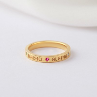 Personalized Mom Ring With 1-5 Kids Names & Birthstones