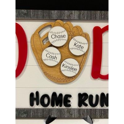 Personalized Home Runs Baseball Dad Wood Sign with Kids Name Father's Day Gifts