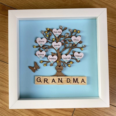 Personalized Light Up Family Tree Box Frame with 1-20 Names Mother's Day Gift For Grandma, Mom