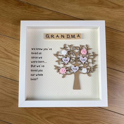 Personalized Family Tree Frame Sign with 1-30 Names Mother's Day Gift For Grandama, Nanny, Mom