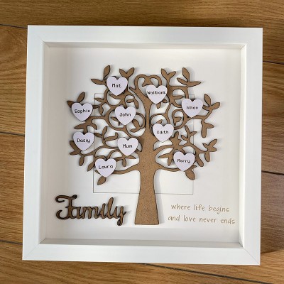 Personalized Family Tree Box Frame with 1-30 Names For Family Gift