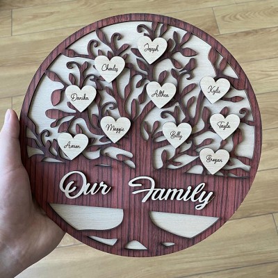 Personalized Family Tree Sign with 1-30 Name Engravings Home Wall Decor