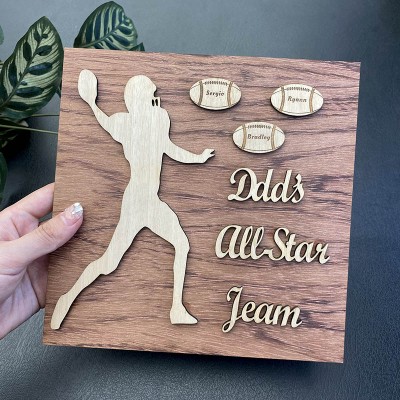 Handmade Father's Day Gift Personalized Football Plaque With 1-10 Names Engraved