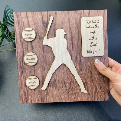 Handmade Father's Day Gift Personalized Baseball Plaque With 1-10 Names Engraved