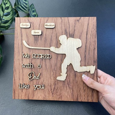 Handmade Father's Day Gift Personalized Hockey Plaque With 1-10 Names Engraved