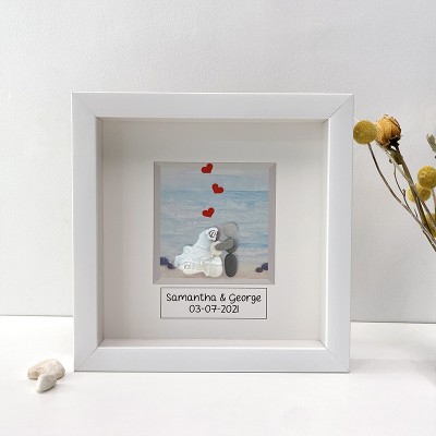 Personalized Wedding Beach Pebble Art Picture Frame