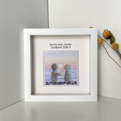 Personalized Engagement Sunset Pebble Art Picture Frame 