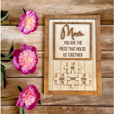 Personalized Mom Puzzle Pieces Sign With Kids Names Birthday Gift Ideas for Mom Grandma Mother's Day Gift