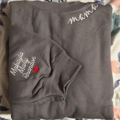 Custom Mama Embroidered Sweatshirt Hoodie With Kids Names on Sleeve Special Mother's Day Gift Ideas