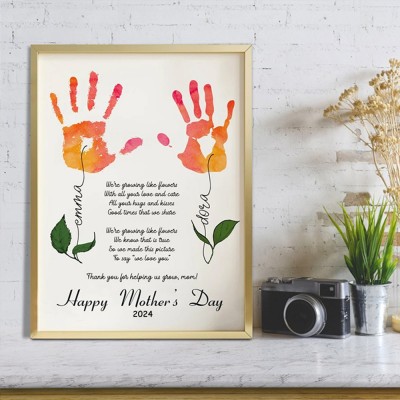 Personalized Birthday Handprint Art Gift from Kids DIY Handprint Keepsake Gift for Mom Grandma