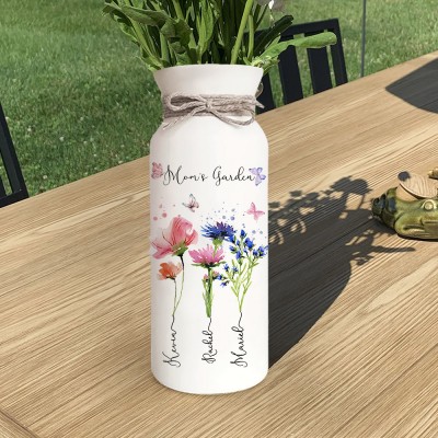 Personalized Mom's Garden Birth Month Flower Vase Mother's Day Gift Ideas Custom Gift For Mom Grandma