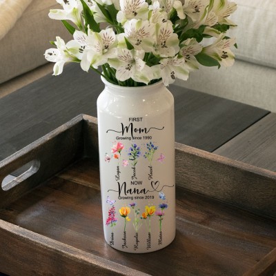 First Mom Now Grandma Custom Garden Birth Flower Vase Unique Gift Ideas For Mom Grandma