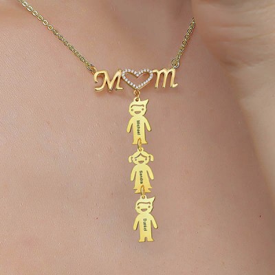 Personalized Mom Heart Necklace With 1-10 Children Pendants Gift for Mom