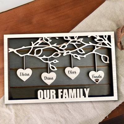 Personalized Family Tree Wooden Sign Engraved with Kids Names Birthday Gift for Grandma Mother's Day Gift for Mom Anniversary Gift for Wife