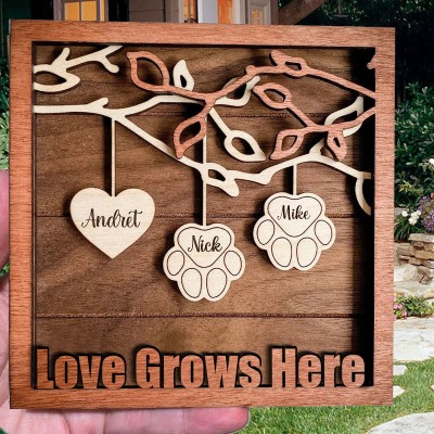 Custom Wood Family Tree Pet Paws Name Sign Love Gift for Grandma Mom Wife Anniversary Gift for Her 