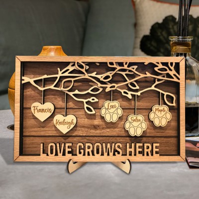 Personalized Family Tree Wood Sign Name Engravings Home Wall Decor Anniversary Birthday Gifts