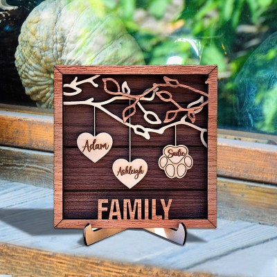 Personalized Family Tree Wood Sign Name Engravings Home Wall Decor Anniversary Birthday Gifts