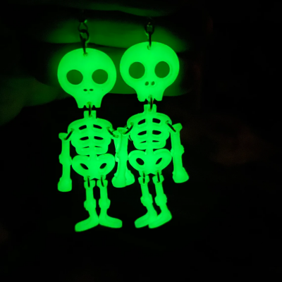 Glow in the Dark Wiggling Skeleton Halloween Earrings