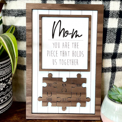 Personalized Engraved Wood Puzzle Name Sign Mother's Day Gift