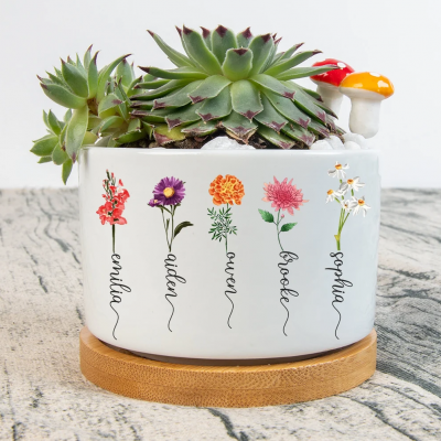 Custom Birth Month Flower Plant Pot Grandma Succulent Pot Mom Home Decor Lovely Gift for Grandma Nana 