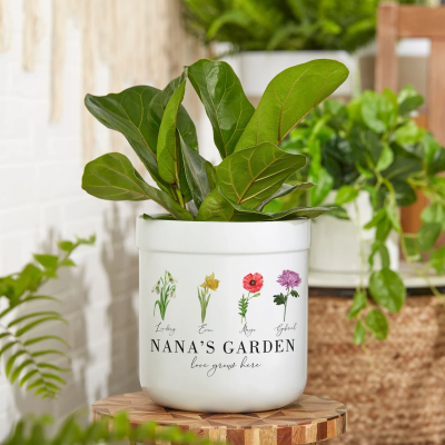 Personalized Birth Month Flower Outdoor Pot Gift Ideas for Grandma Mom