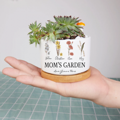 Custom Mom's Garden Mini Succulent Plant Pot Mom Decor Gifts Mother's Day Gift