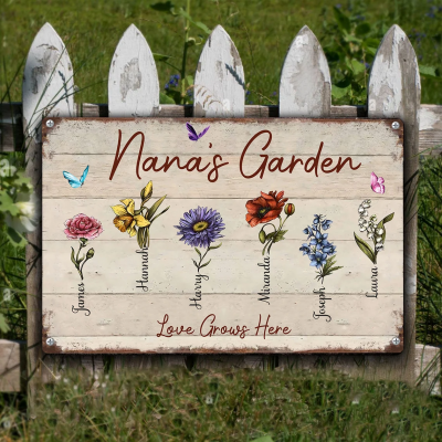 Custom Nana's Garden Birth Month Flower Sign With Kids Names Gifts for Mother's Day