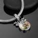 Round Dangle Engraved Photo Charm With Swarovski Crystal Silver