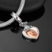 Engraved Photo Charm Heart Dangle With Swarovski Crystal Silver